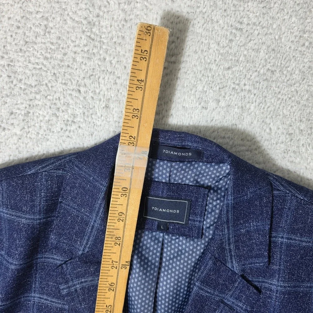 NEW‎ 7Diamonds Blazer Mens L Blue Windowpane Plaid Dunes Stretch Sport Coat